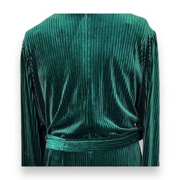 Maison Tara Womens Dress Velvet Pleated Wrap Midi Hunter Green Plus Size 24W - Picture 6 of 14